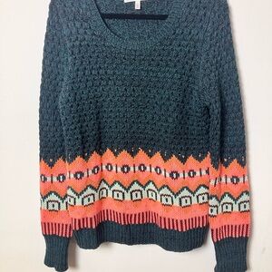 Victoria's Secret Teal and Coral Patterned Sweater